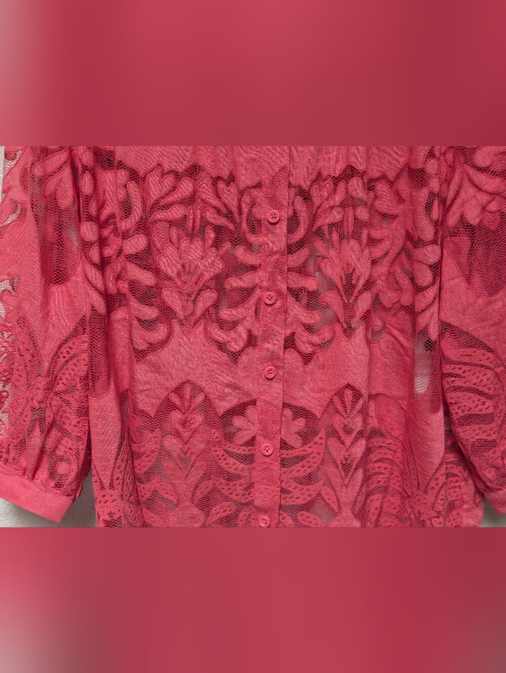 Chico's size 2 (US LG) coral pink button up sheer lace blouse dainty feminine - Picture 5 of 8